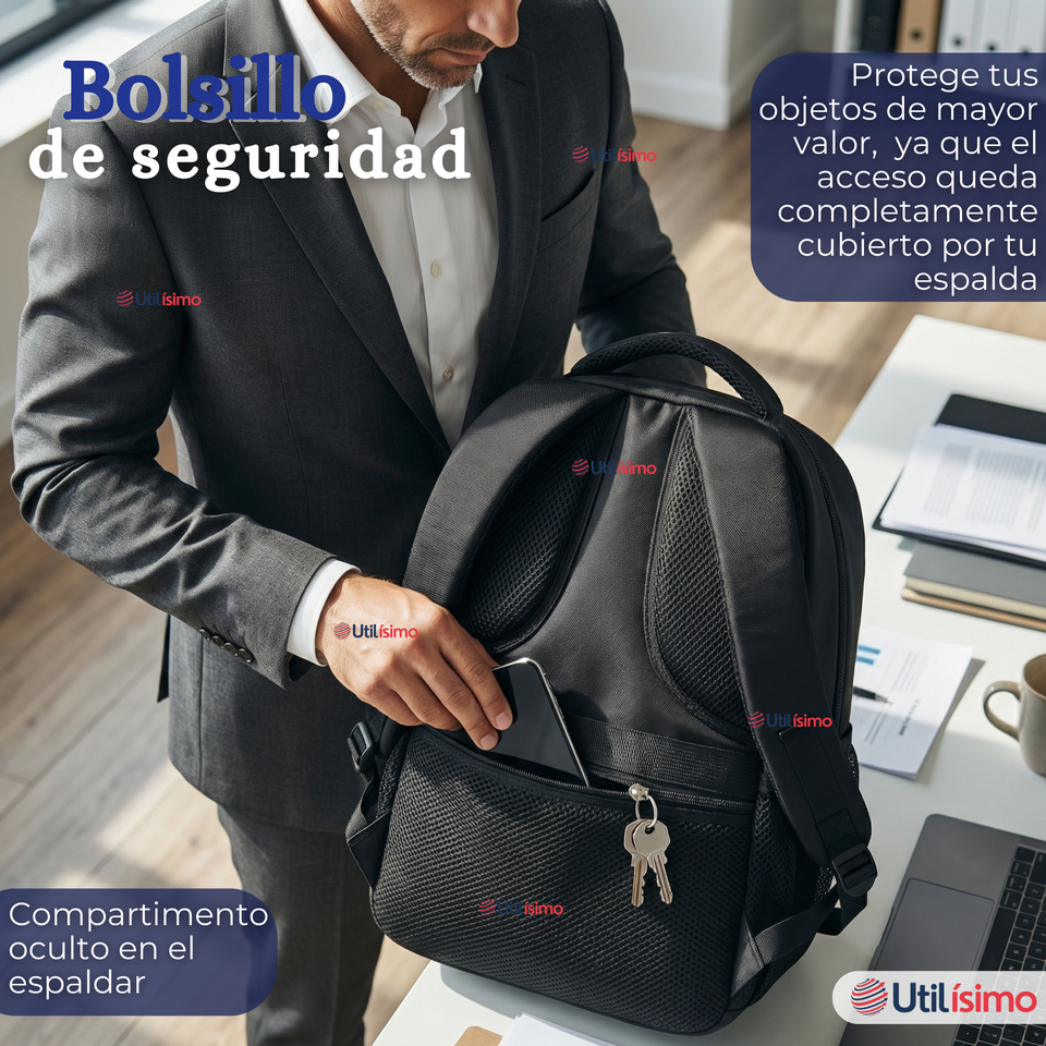 Mochila Multifuncional Ejecutiva Escolar Viaje Cabina Notebook Impermeable Resistente 48cm Negro 25L