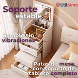 Tocador De Lujo Plegable Con Taburete Y Espejo De luz Ajustable 4 Cajones MDF Blanco  80x40x40cm