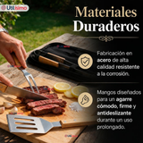 Set Parrilero 4 Piezas Acero Inoxidable Con Estuche Asado Barbacoa Fiestas Patrias