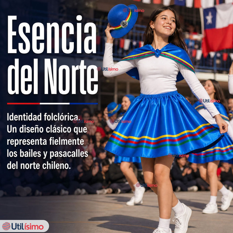 Traje Nortino Con Sombrero Niña Baile Típico 3 Piezas Fiestas Patrías Blue Beauty