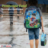 Mochila Escolar Bolso Con Efecto 3D Estuche + Lonchera 40Cm Tela Oxford Niño Skate Hero