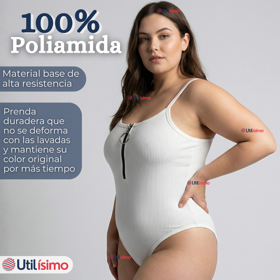 Body Con Cierre Delantero Sin Mangas Ligero Sutil Colores Surtidos Mujer