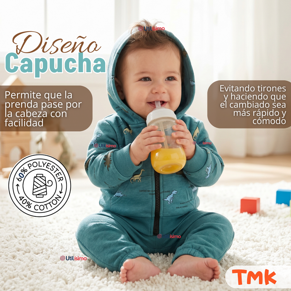 Buzo Polerón Con Capucha 2 Piezas Bebé Niño Green Dinosaur
