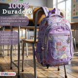 Mochila Escolar Con Estuche 43cm Tela Oxford Lila Niña