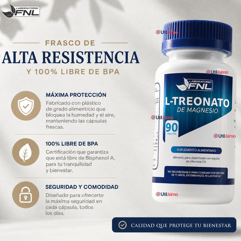 L-Treonato De Magnesio FNL 90 Capsulas Stress Fatiga Sabor Natural