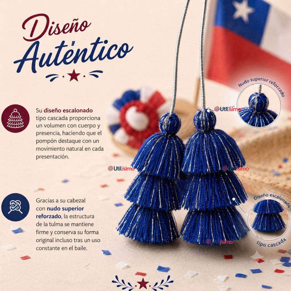 Pack 6 Tulmas Peinado Accesorio Sambo Caporal Azul Baile Típico