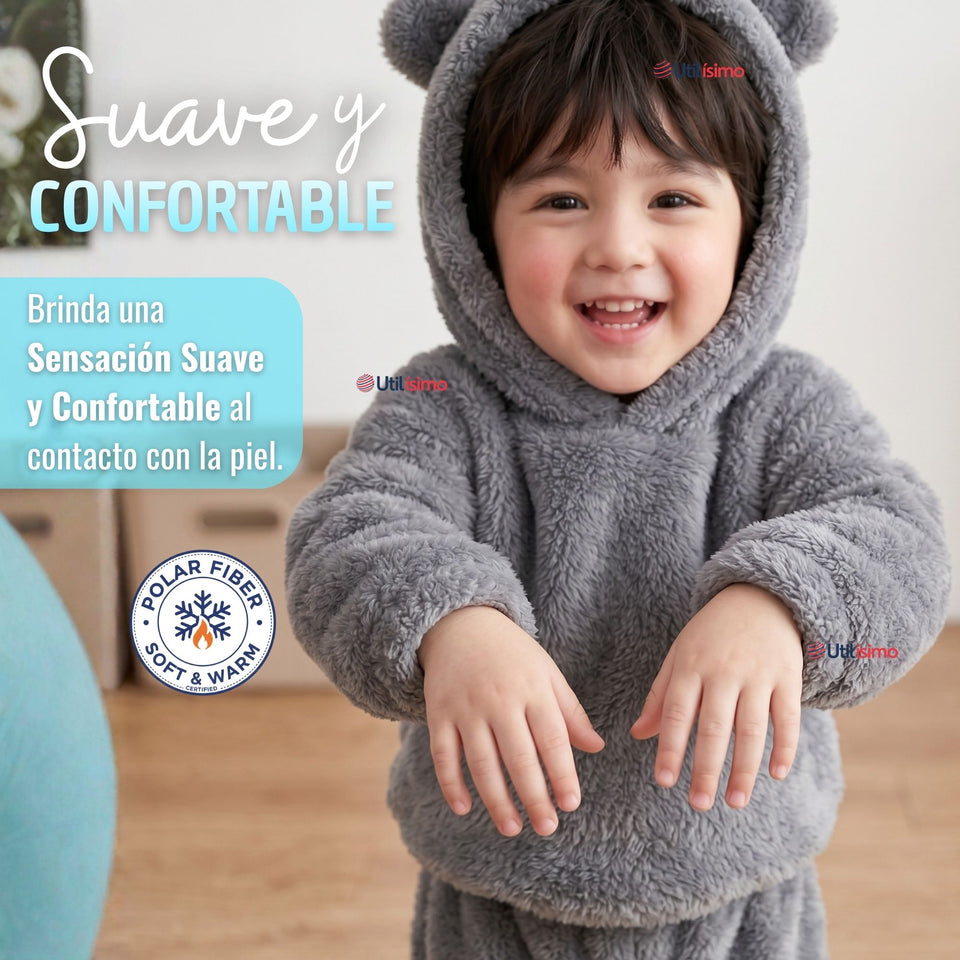 Buzo Polerón Conjunto Polar Niño Niña Con Capucha Gris