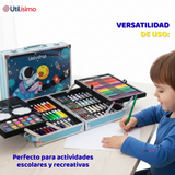 Set 145 Piezas Arte Infantil Dibujo Maletín Metálico Completo Incluye Lápices Marcadores Pinturas Pasteles Y Accesorios