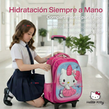 Mochila Escolar Hello Kitty Con Ruedas Desmontables + Estuche + Lonchera Niña Poliéster Pink