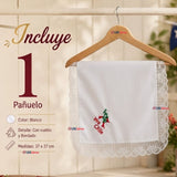 Pañuelo Cueca Bordado Viva Chile Con Encaje 37x37cm
