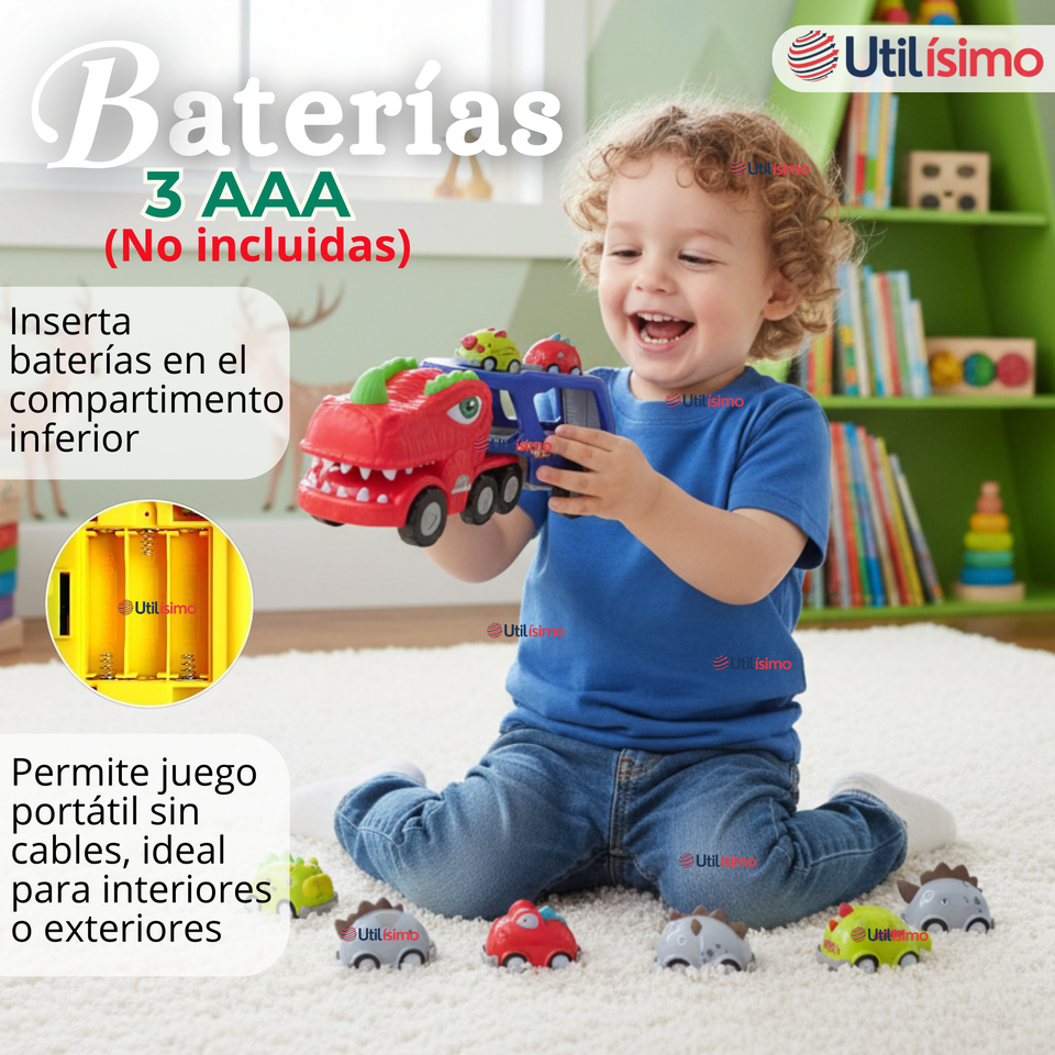 Camión De Dinosaurio 8 Mini Coches 2 Niveles Música Luces Juguete Niño