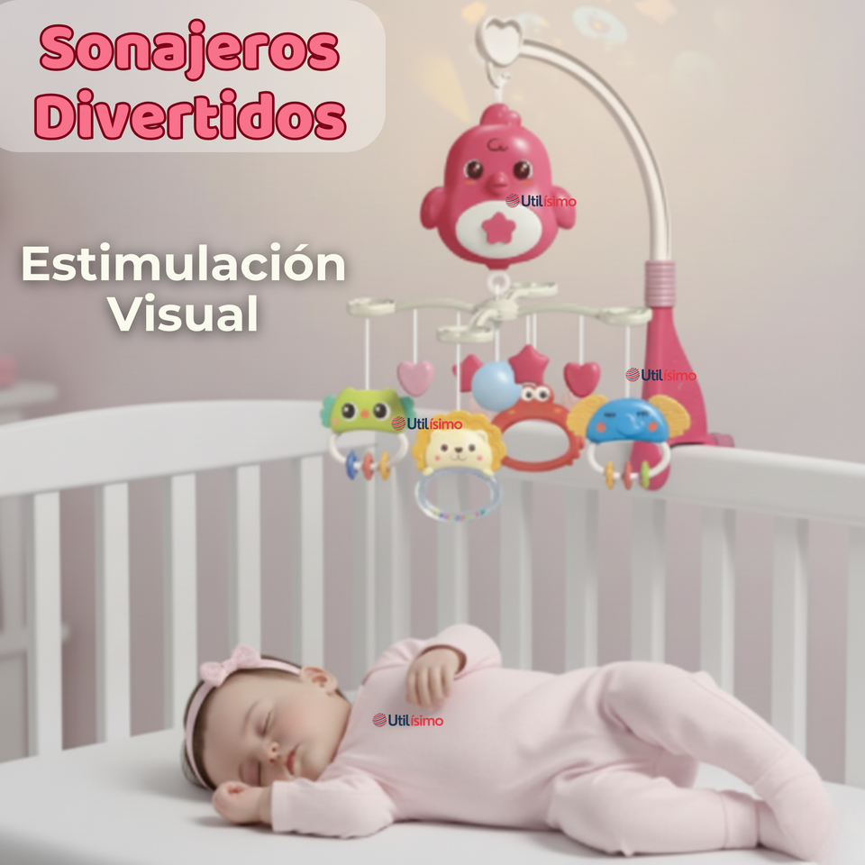 Móvil Giratorio Musical Proyector Bebé Niña Rosado