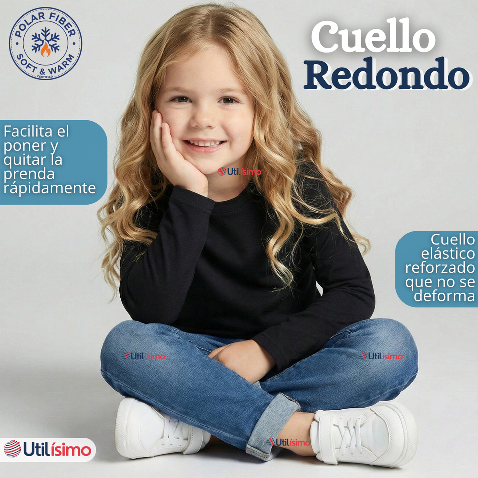 Polera Camiseta Polar Primera Capa Cuello Redondo Manga Larga Colores Surtido Niña