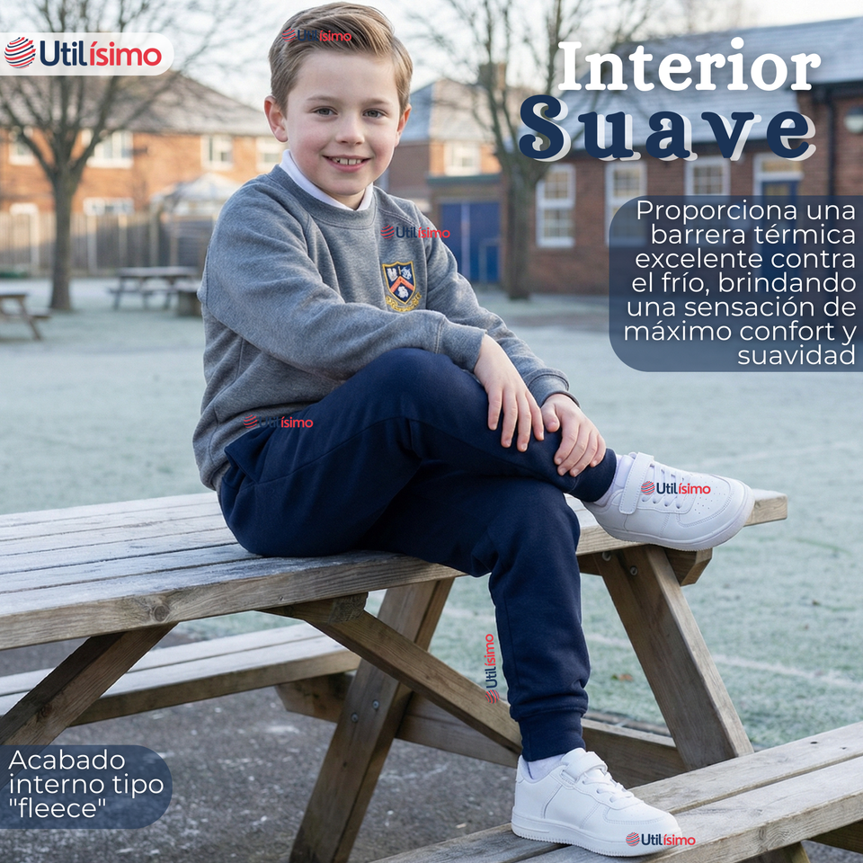 Pack 3 Buzos Pantalones Escolares Niño Unisex 100% Algodón Azul Bota Acanalada 3 a 16 años