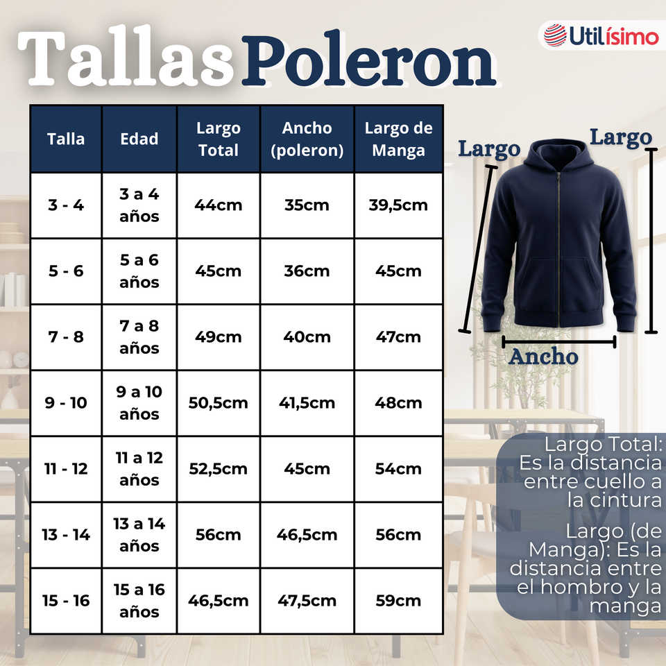 Conjunto Escolar Buzo Pantalón Y Polerón 100% Algodón Unisex Niños Azul 3 a 16 años