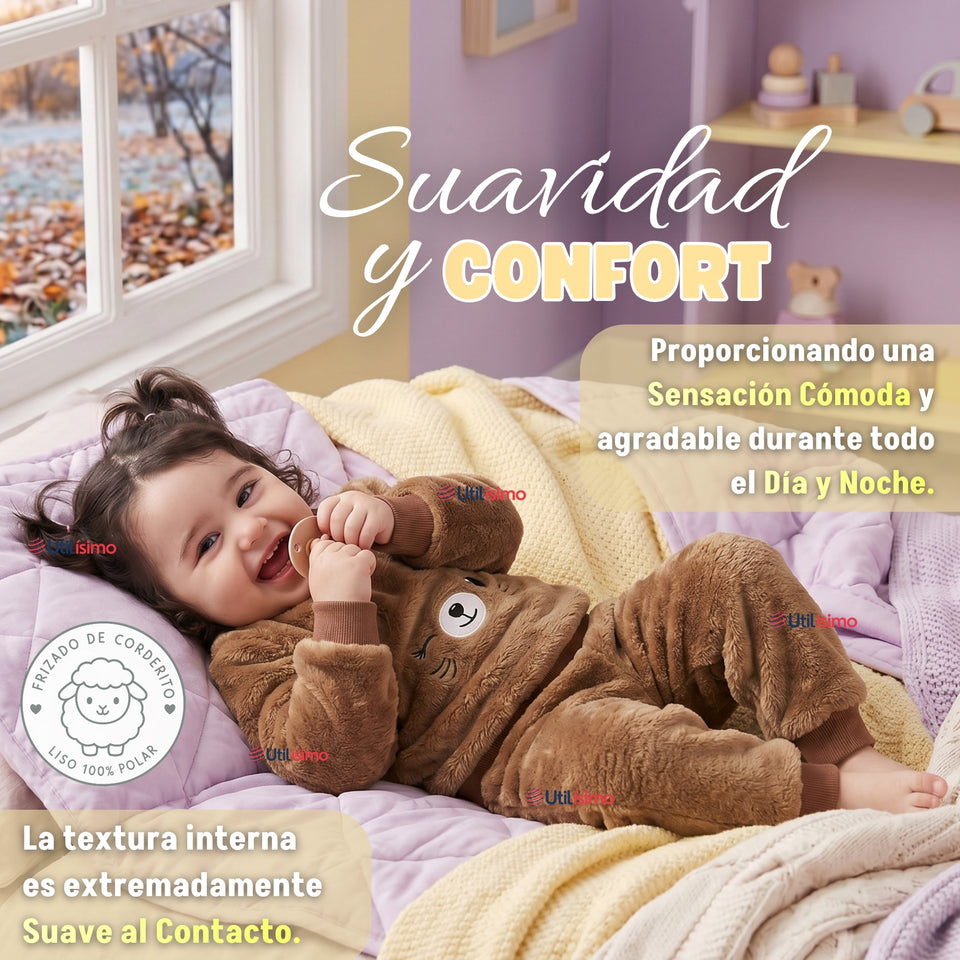Conjunto Buzo Polerón Frizado Niños Bebes Corderito Liso 2 Piezas