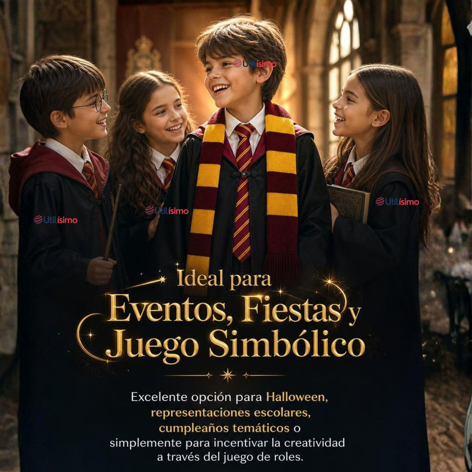 Disfraz Harry Potter Con Capa + Bufanda + Corbata + Varita Gryffindor Niño y Niña