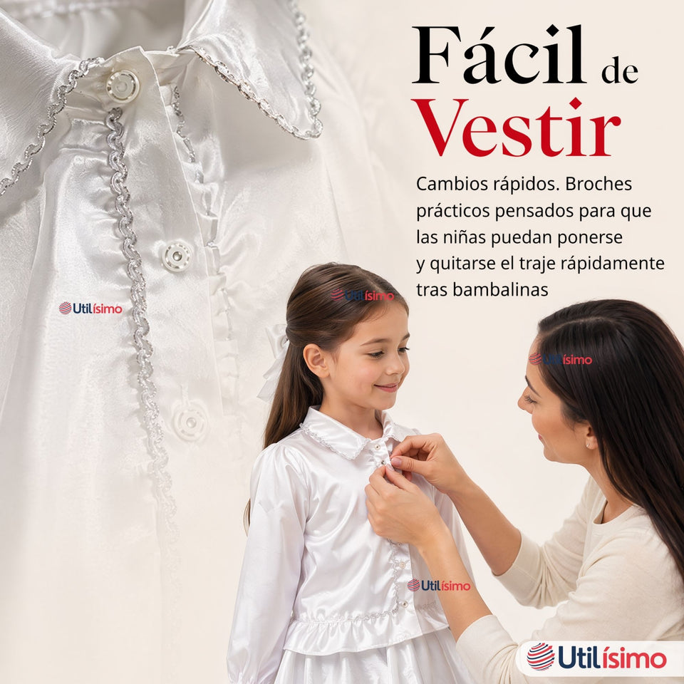 Traje Tirana Diablada Blanco 3 Piezas Niña Baile Típico Fiestas Patrias