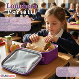 Mochila Escolar Con Ruedas + Estuche + Lonchera 46cm Desmontable Poliéster Morado Unicornio Niña