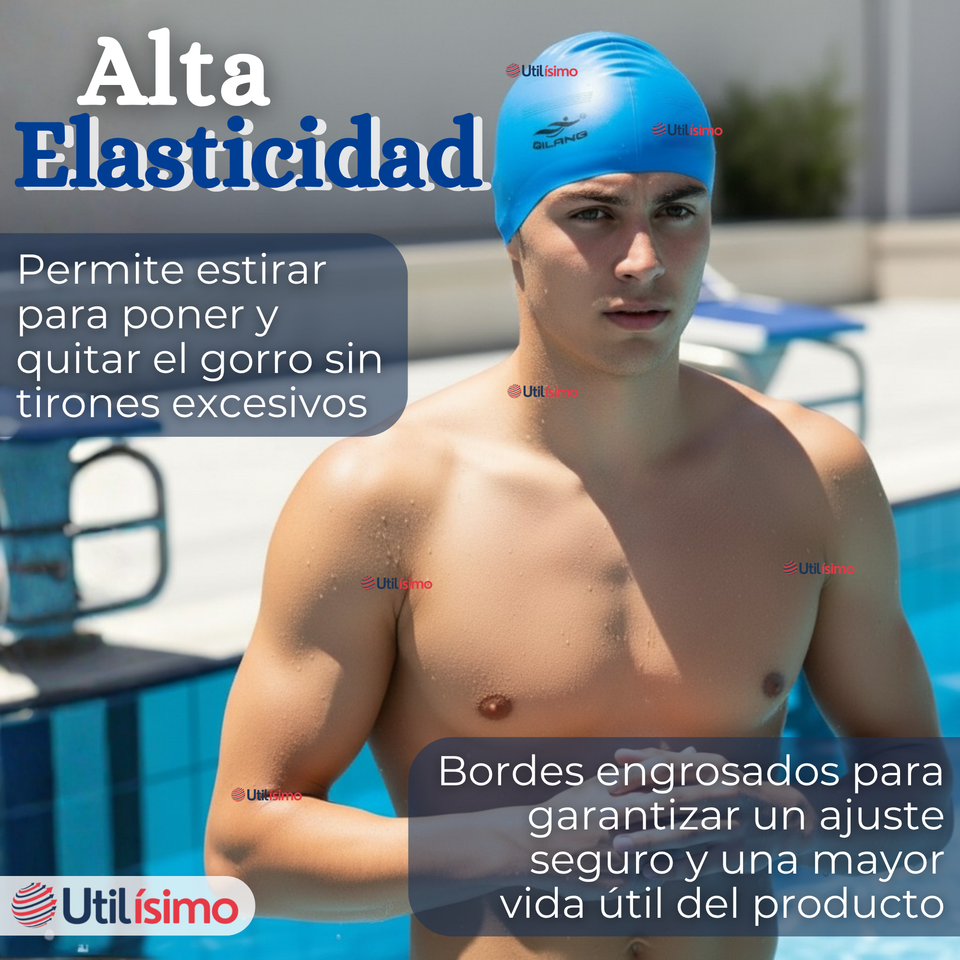 Gorro Gorra Natación Con Protector De Orejas Silicona Azul 12 años En Adelante