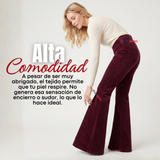 Pantalón Cotelé Palazzo Polar Con Chiporro Elasticado Térmico Burdeo