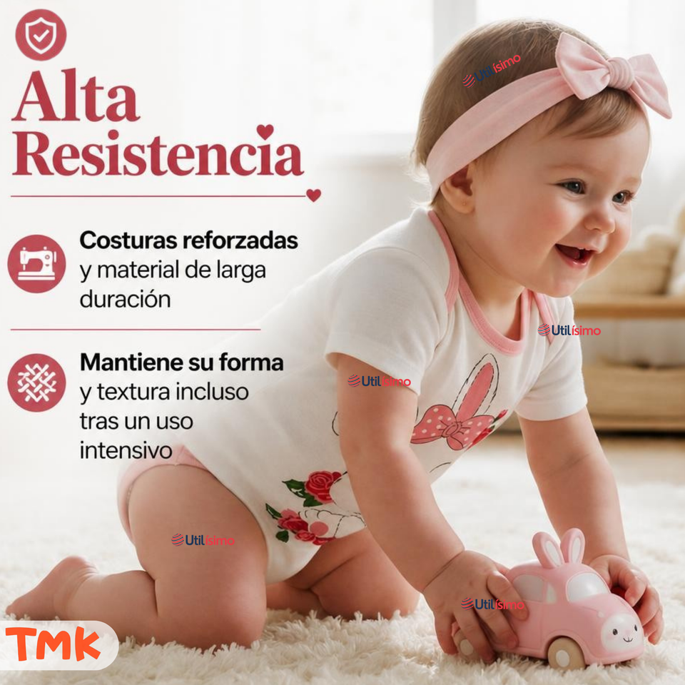Pack 5 Bodys Manga Corta %100 Algodón Tedmimak Niña Pink Bunny