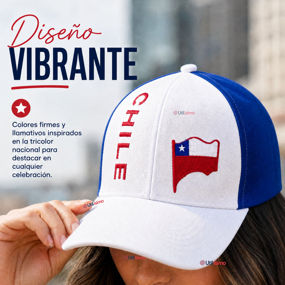 Jockey Gorro Mujer Bandera De Chile Bordado Tricolor