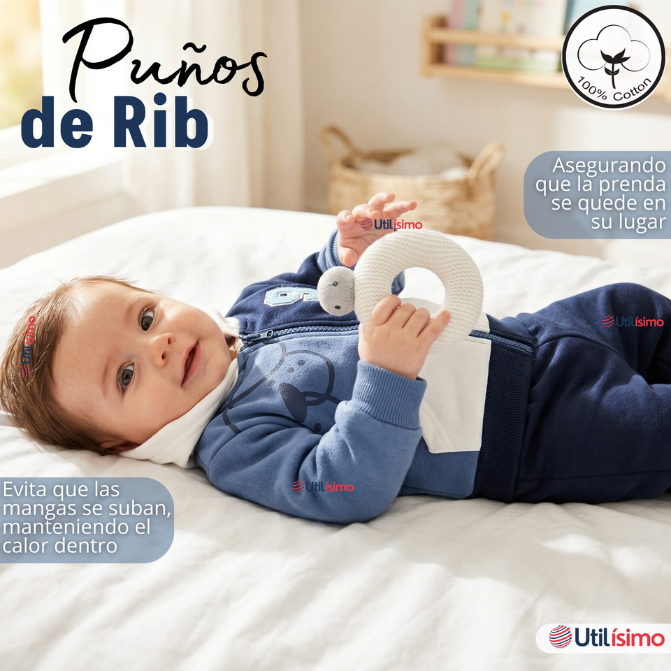 Conjunto 2 Piezas Buzo Pantalón Y Polerón Con Capucha De Algodón Azul Bebé Niño