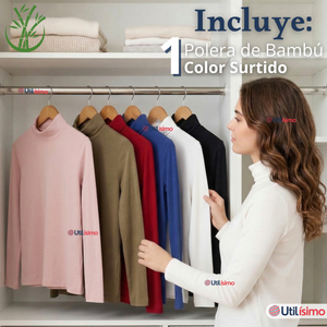 Camiseta Polera Bambú Primera Capa Cuello Beatle Manga Larga Colores Surtidos Mujer