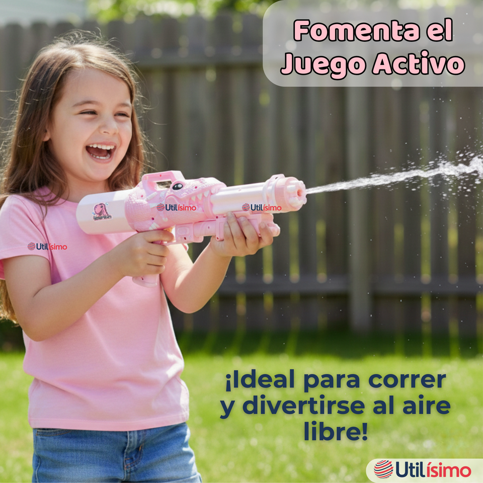 Pistola Lanza Agua Dinosaurio Color Rosado Juguete 40cm Niña