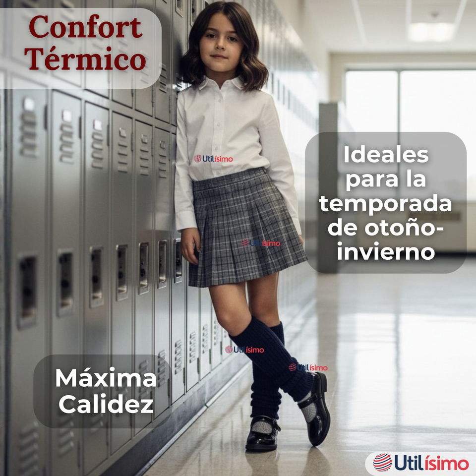 Polainas Escolares 1 Par  Invierno Abrigadoras Niña Azul Acrílico