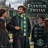 Disfraz Mago Verde Con Capa + Bufanda + Corbata + Varita Slytherin Adulto