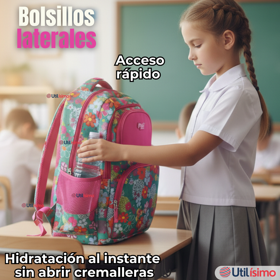 Mochila Escolar Kit Con Estuche y Lonchera 43cm Tela Oxford Niña