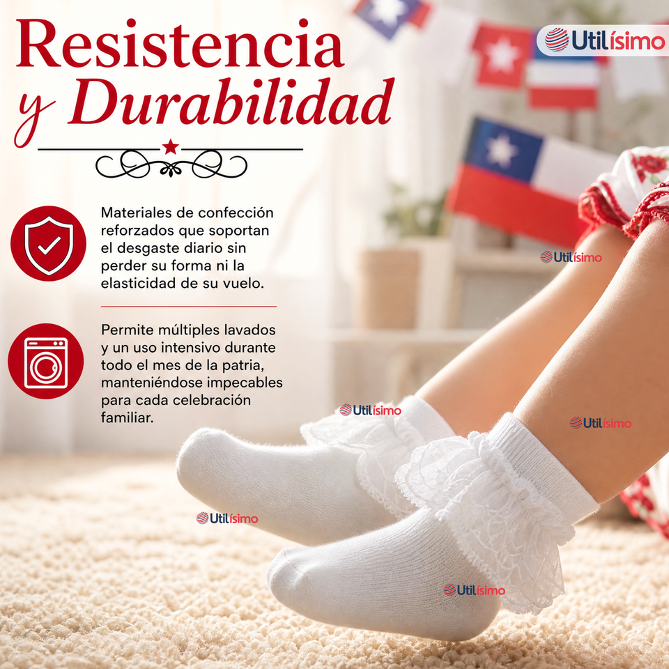 1 Par Calcetines Encaje Vuelos Bebé Algodón Fiestas Patrias Infantil