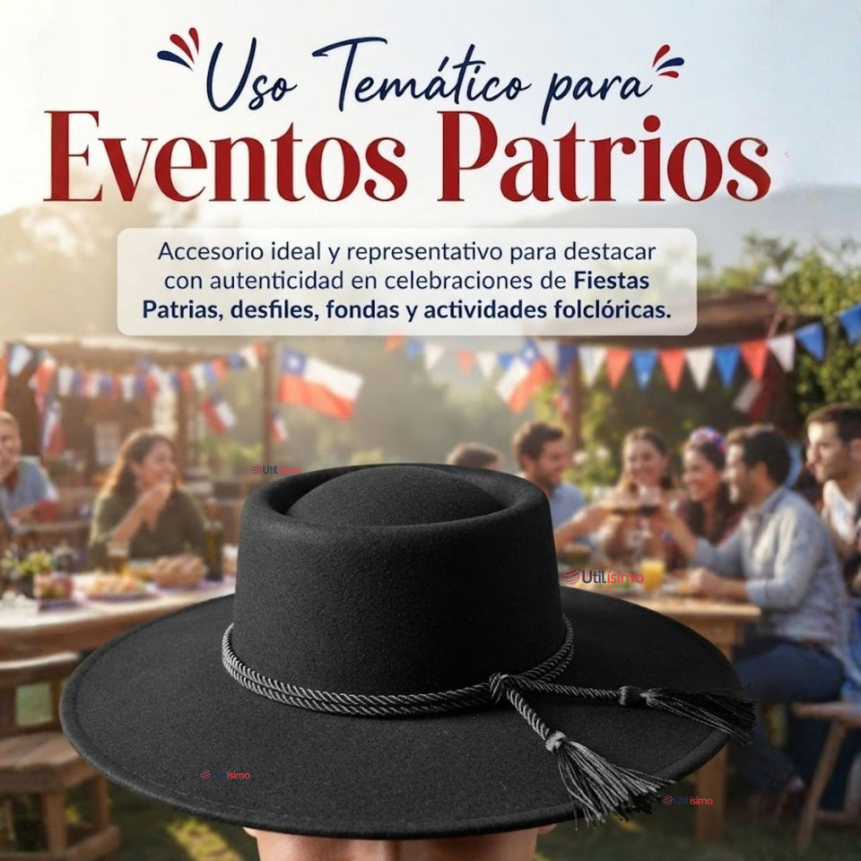 Pack 3 Sombrero Huaso Negro Tradicional Para Fiestas Patrias