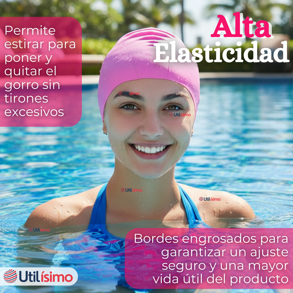 Gorro Natación Baño Con Protector De Orejas Silicona Color Rosado 12 años en adelante