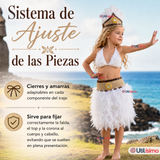 Traje Pascuense Típico Blanco Con Plumas 3 Piezas Niña Rapa Nui Fiestas Patrias