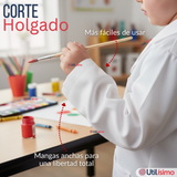 Cotona Delantal Blanca Escolar Colegio Unisex Niño Niña Manga Larga