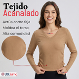 Pack 3 Camisetas Polar Polera Cuello V Mujer Manga Larga Tela Acanalada Colores Surtidos