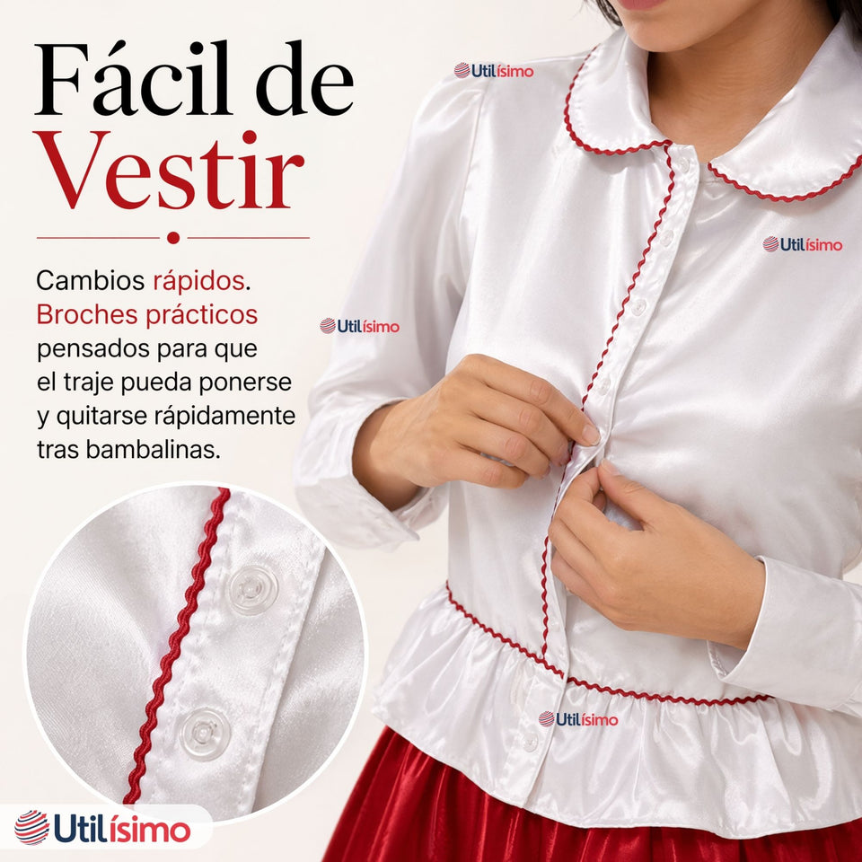 Traje Tirana Diablada Rojo 3 Piezas Mujer Adulta Baile Típico Fiestas Patrias