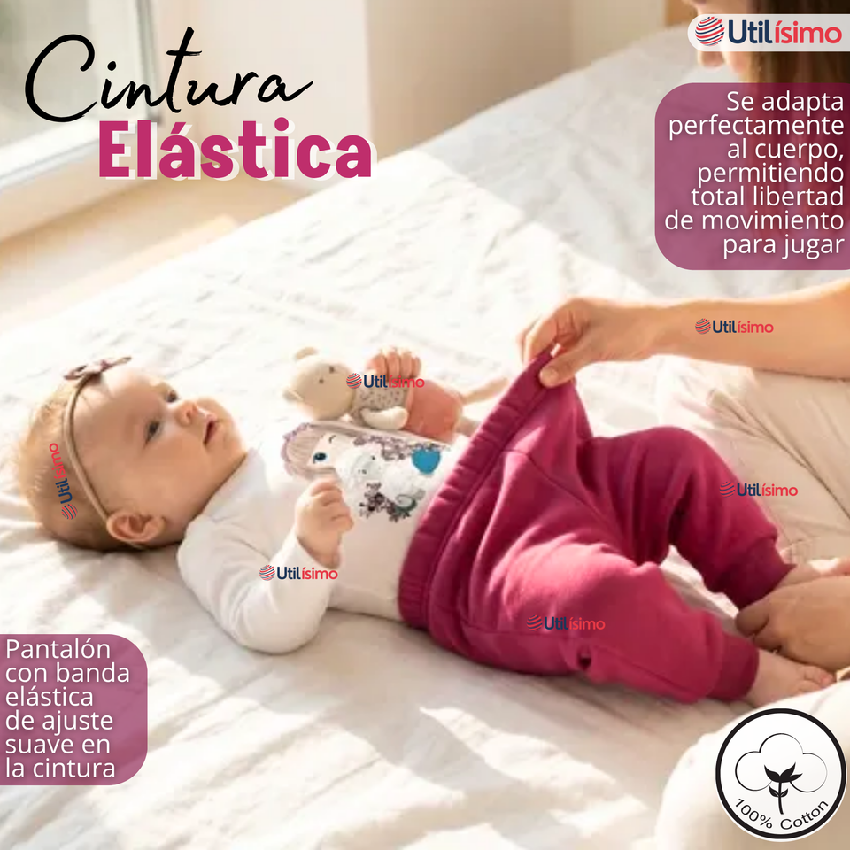 Conjunto 3 Piezas Buzo Pantalón Polerón Body De Algodón Tedmimak Burdeo Bebé Niña