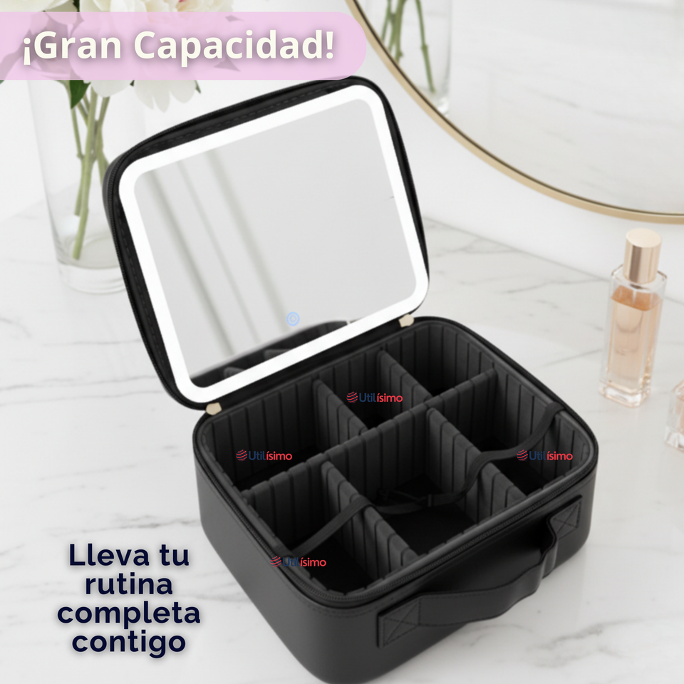 Estuche Maquillaje 2 en 1 Bolso Cosmetiquero Espejo Con Luz Led Organizador