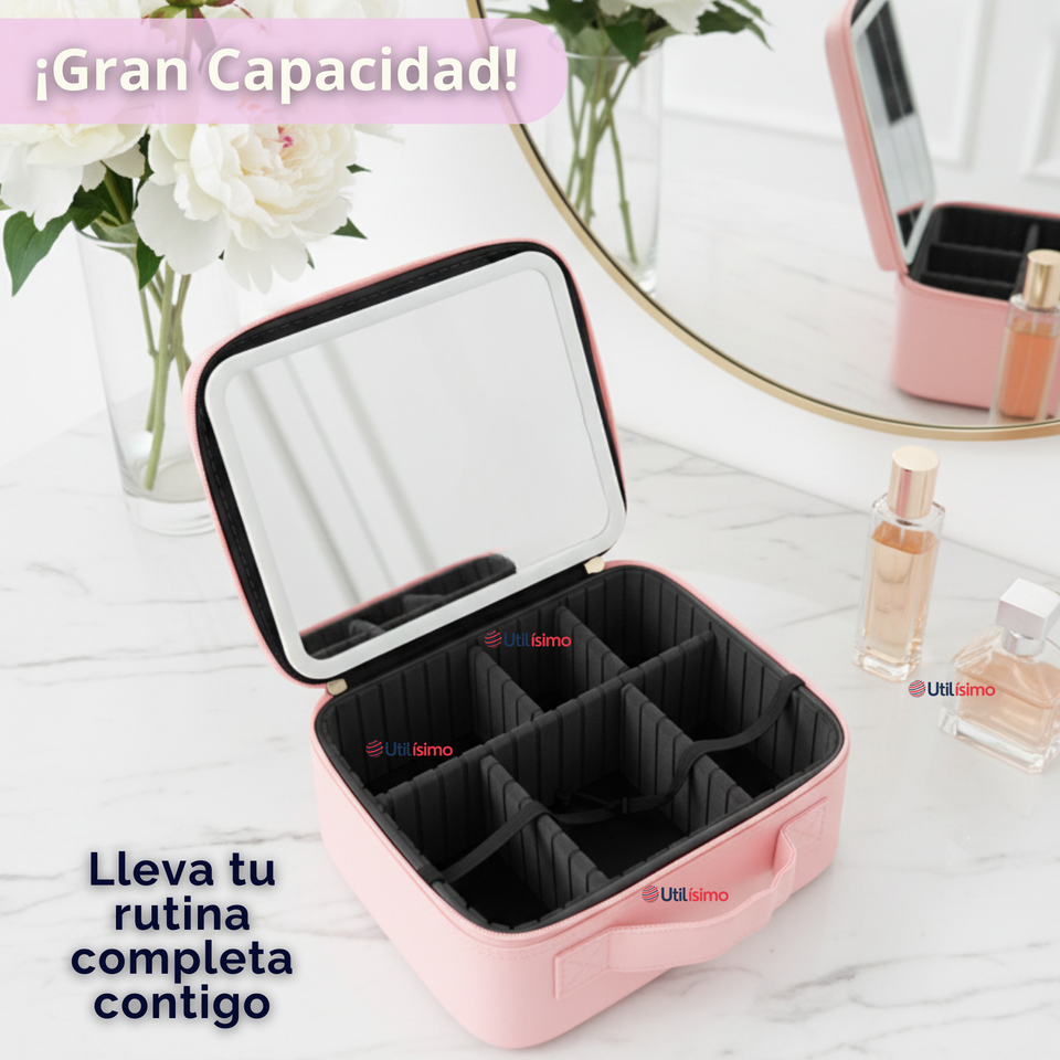 Estuche Maquillaje 2 en 1 Bolso Cosmetiquero Espejo Con Luz Led Organizador
