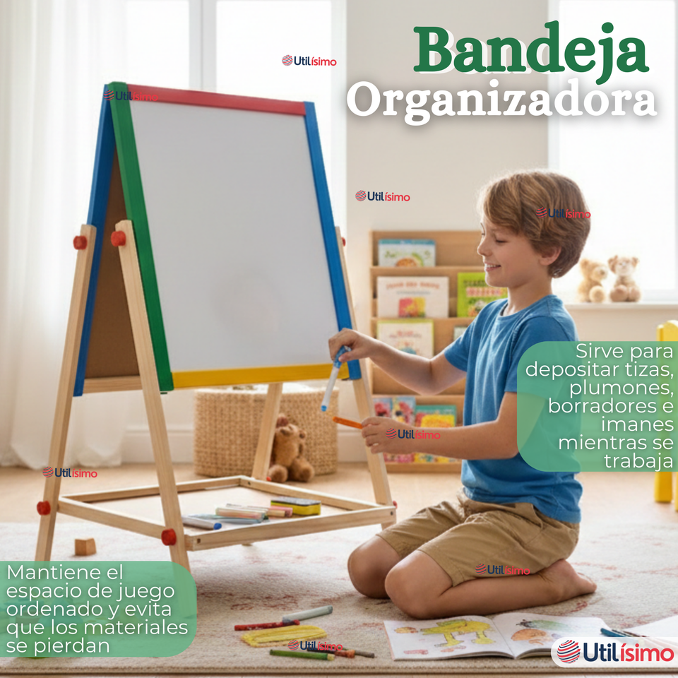 Pizarra Infantil 2 en 1 Tiza Plumon Magnética Estilo Montessori 64cm