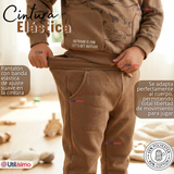 Conjunto 2 Piezas Buzo Pantalón Y Polerón Con Capucha Beige Dinosaurio Niño