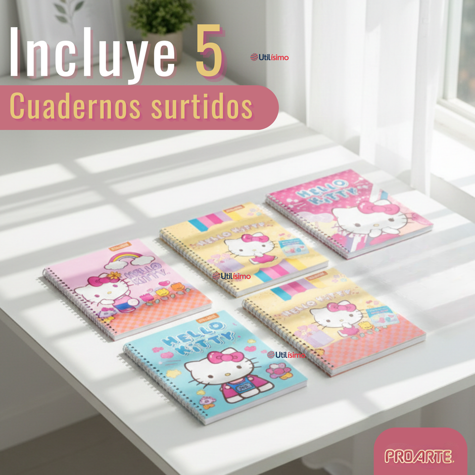 Pack 5 Cuadernos Universitarios Hello kitty 100 Hojas Proarte Diseño Surtido