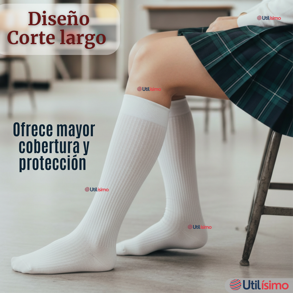 Pack 3 Calcetínes Escolares Largo Acrílico Blanco Niñas Juvenil