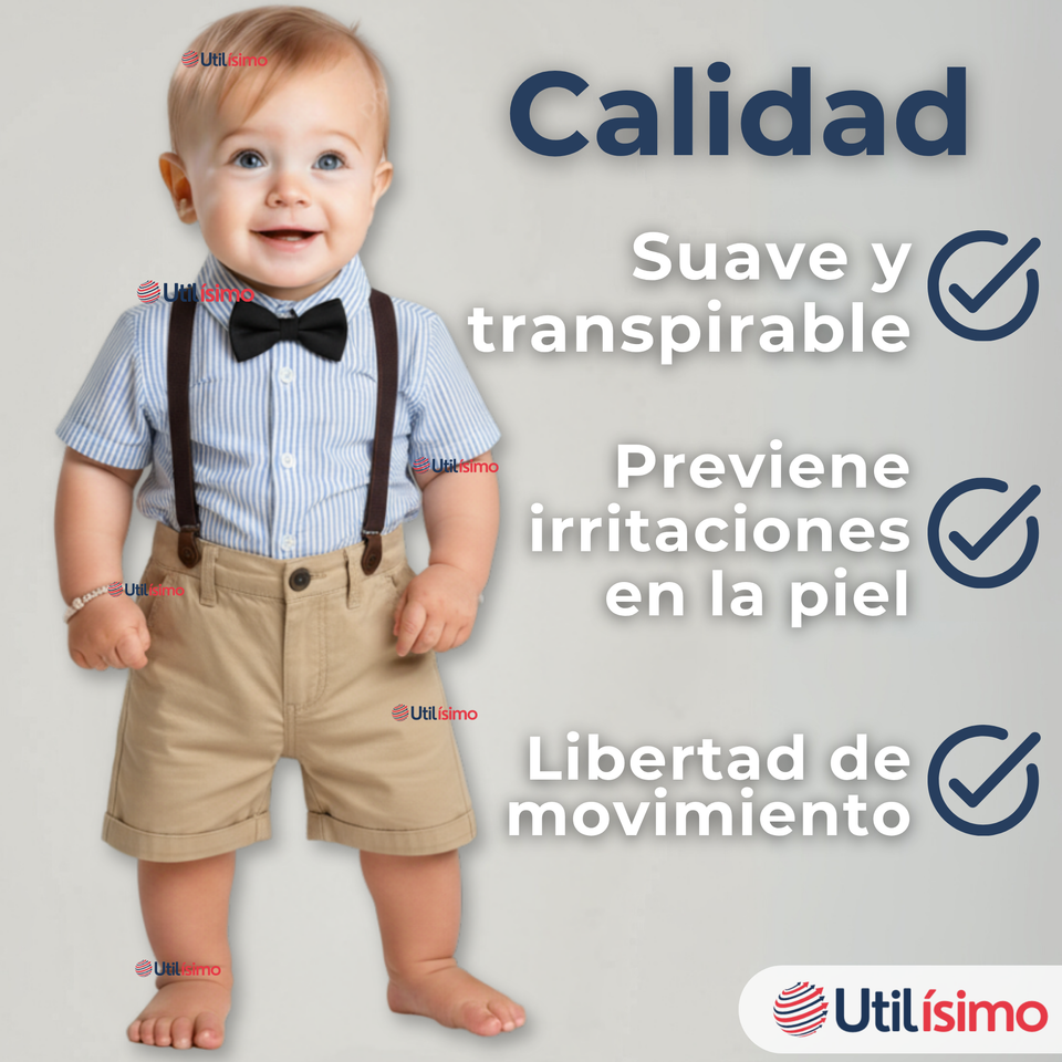 Conjunto De Vestir Con Tirantes Camisa Pantalón Corto Algodón Niño
