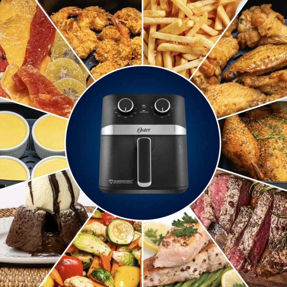 Oster® Freidora de Aire Manual, Recubrimiento Oster® DiamondForce, 4L de Capacidad, con Controles de Tiempo y Temperatura, CKSTAF401MDF + 300 Forros Desechables para Air Fryer