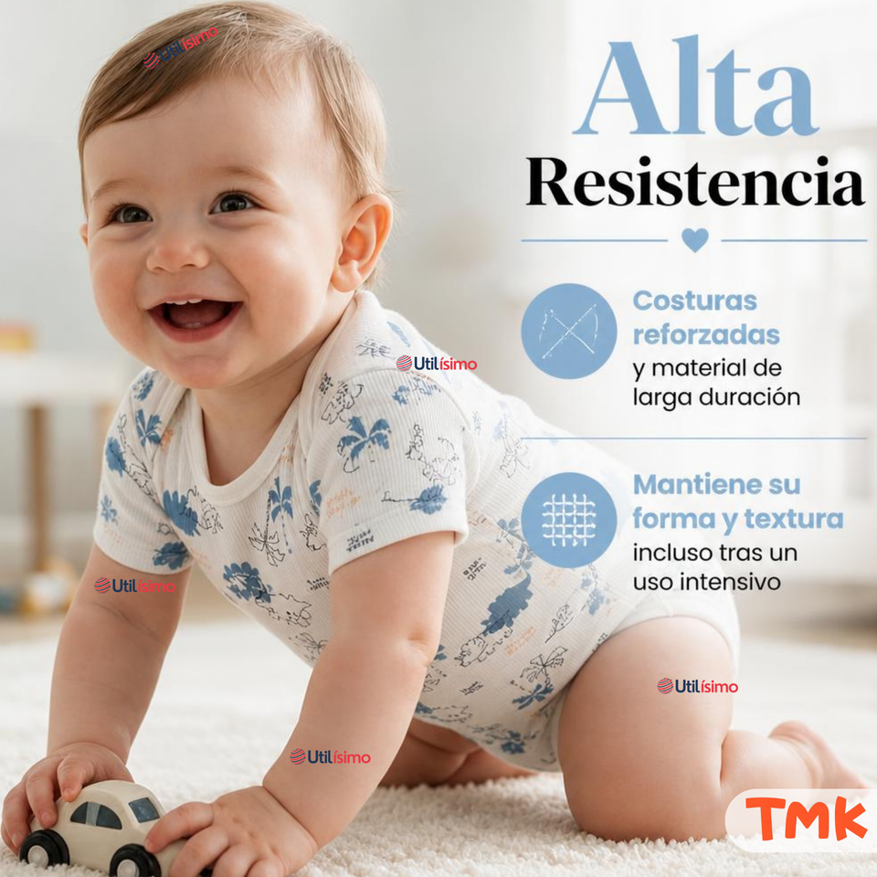 Pack 5 Bodys Manga Corta %100 Algodón Tedmimak Niño Blue Jungle